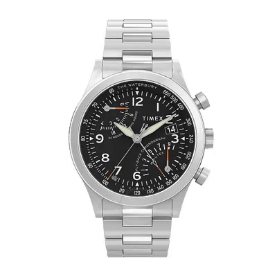 Timex Waterbury Chronograph Gmt Quartz Black Dial Men's Watch Tw2w47800 In Metallic