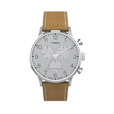 Timex Waterbury Classic Chronograph Quartz Silver Dial Watch Tw2t71200 In Brown