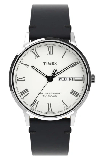 Timex Men's Waterbury Classic Stainless Steel & Leather Strap Watch In Black