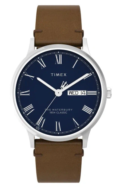 Timex ® Waterbury Classic Leather Strap Watch, 40mm In Brown