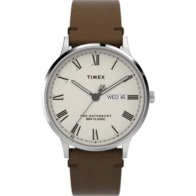 Timex ® Waterbury Classic Leather Strap Watch, 40mm In Brown