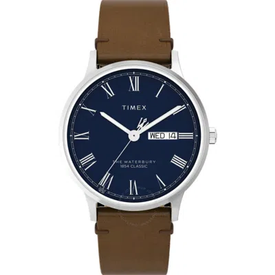 Timex Waterbury Classic Quartz Blue Dial Men's Watch Tw2w14900 In Brown/blue/silver Tone