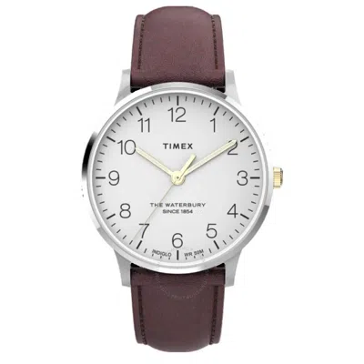 Timex Waterbury Classic Quartz White Dial Men's Watch Tw2v28800 In Brown/white/silver Tone