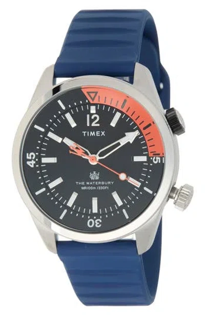 Timex ® Waterbury Dive Silicone Strap Watch, 41mm In Blue