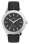 Timex ® Waterbury Metropolitan Automatic Leather Strap Watch, 41mm In Black
