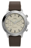 Timex ® Waterbury Metropolitan Chronograph Leather Strap Watch, 41mm In Brown