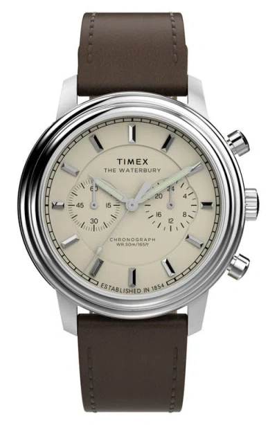 Timex ® Waterbury Metropolitan Chronograph Leather Strap Watch, 41mm In Brown