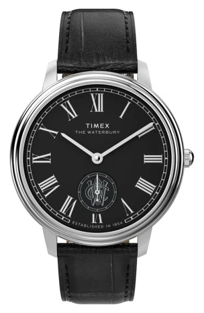 Timex ® Waterbury Metropolitan Leather Strap Watch, 39mm In Black
