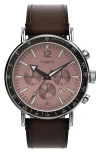 Timex ® Waterbury Standard Chronograph Leather Strap Watch, 43mm In Brown