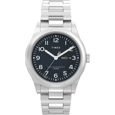 Timex Waterbury Traditional Day Date Quartz Black Dial Men's Watch Tw2w14800 In Silver Tone/black