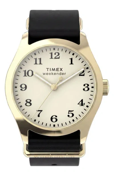Timex ® Weekender Leather Strap Watch, 34mm In Black