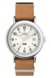 Timex ® Weekender Leather Strap Watch, 37mm In Brown