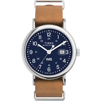Timex ® Weekender Leather Strap Watch, 40mm In Brown