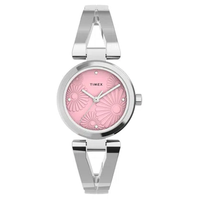 Timex Women's Floral Pink Dial Watch In Metallic