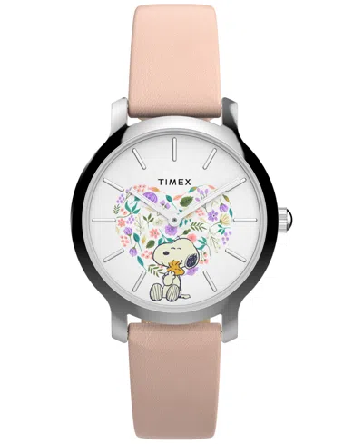 Timex Women's Quartz Analog Brown Leather Watch, 34mm