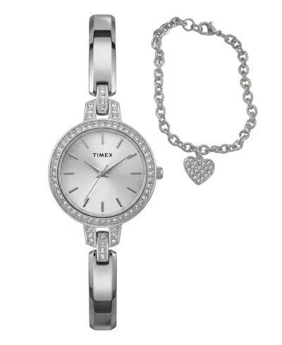 Timex ® Aveline Bracelet Watch & Charm Bracelet Gift Set, 28mm In Metallic