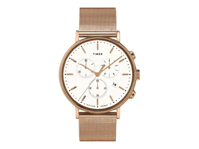 Pre-owned Timex Women's  Fairfield Chrono Goldtone Mesh Tw2t37200 Watch In Stainless Steel In Silver