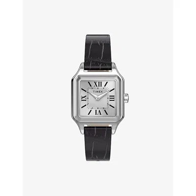 Timex Womens Addison 23mm Brass And Leather Strap Quartz Watch Black In Transparent