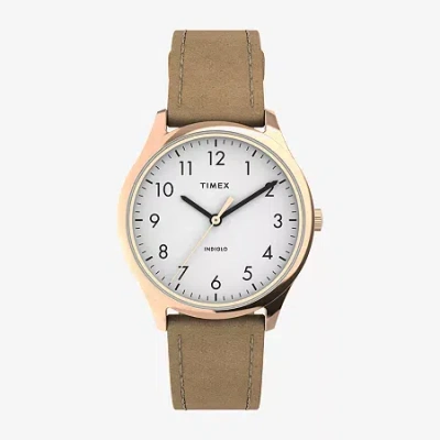 Timex Womens Rose Goldtone Leather Strap Watch Tw2t72400jt In Brown