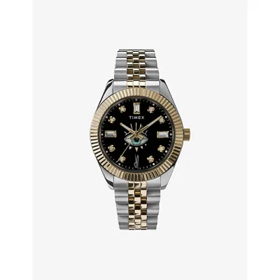 Timex Womens  X Jacquie Aiche Black Sunray Dial With Tribe Eye 36mm Stainless Steel Bracelet Watch Si In Multi