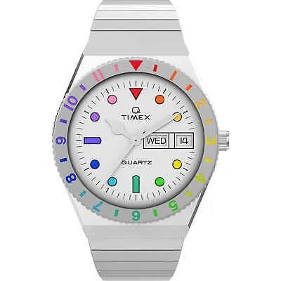 Pre-owned Timex Womens Wristwatch  Q Rainbow Tw2v66000 Elastic Stainless Steel
