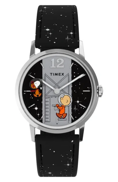 Timex ® X Peanuts Marlin® Space Synthetic Strap Watch, 34mm In Black