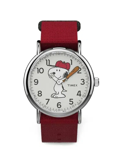 Timex X Peanuts White Dial Watch In Red