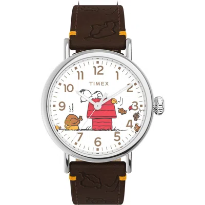 Timex ® X Peanuts® Thanksgiving Standard Leather Strap Watch, 40mm In Black
