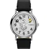 Timex ® X Peanuts Weekender 75th Anniversary Edition Leather Strap Watch, 38mm In Black