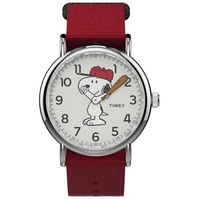 Timex X Peanuts White Dial Watch In Red
