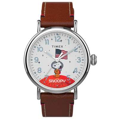 Timex X Space Snoopy Standard Quartz White Dial Men's Watch Tw2t92300 In Brown