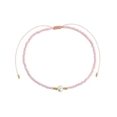 Timi Alba Pink Bead With Pearl Macrame Bracelet