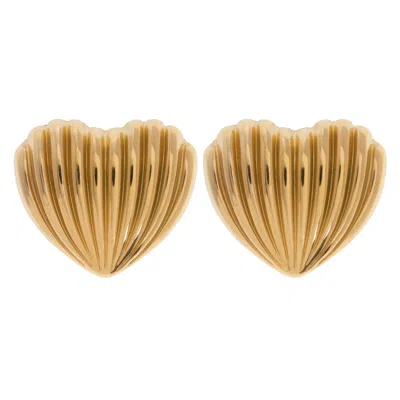 Timi Of Sweden Women's Gold Ane - Shell Heart Statement Earring Stainless Steel