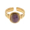 Timi Of Sweden Women's Gold Anouk - Amethyst Statement Adjustable Ring Stainless Steel