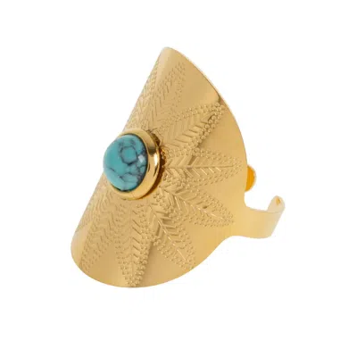 Timi Of Sweden Women's Gold / Blue Oriana - Statement Boho Ring Stainless Steel