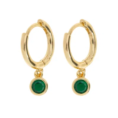 Timi Of Sweden Women's Gold Brave - Green Crystal Hoop Earrings