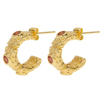 Timi Of Sweden Women's Gold Camille - Red Crystal Hoop Earrings