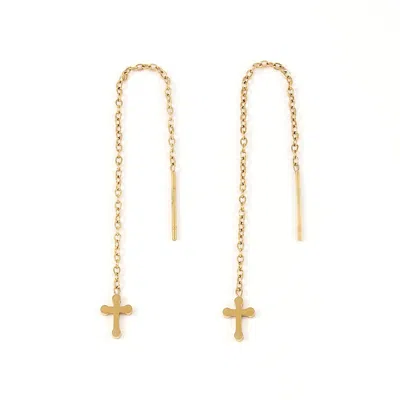 Timi Of Sweden Women's Gold Kai - Cross Chain Stud Earrings Stainless Steel