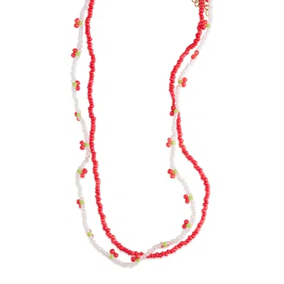Timi Of Sweden Women's Gold Leonie - Cherry Bead Necklace Double In Red