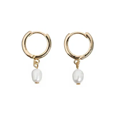 Timi Of Sweden Women's Gold Pearl Small Hoop Earrings Stainless Steel