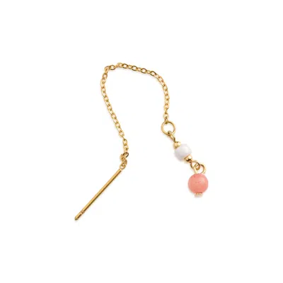 Timi Of Sweden Women's Gold / Pink / White Ada - Coral Bead Chain Earrings Stainless Steel