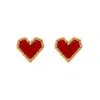 Timi Of Sweden Women's Gold / Red Sarah - Red Heart Stud Earring Stainless Steel
