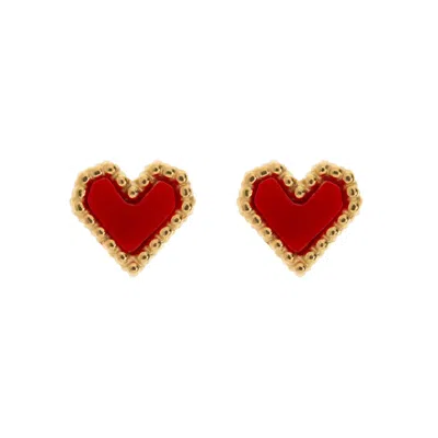 Timi Of Sweden Women's Gold / Red Sarah - Red Heart Stud Earring Stainless Steel