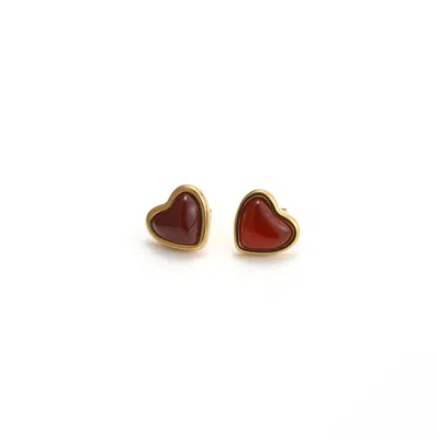 Timi Of Sweden Women's Gold / Red Sonja - Jelly Heart Stud Earrings Stainless Steel