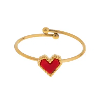 Timi Of Sweden Women's Gold Sarah - Red Heart Ring Stainless Steel