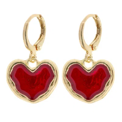 Timi Of Sweden Women's Gold Scarlett - Red Hoop Heart Earrings