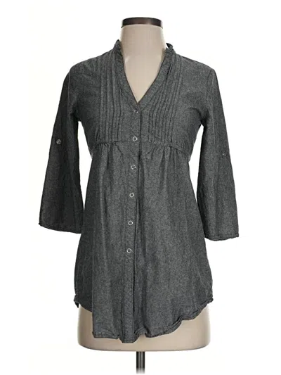 Pre-owned Timing 3/4 Sleeve Button Down Shirt In Gray