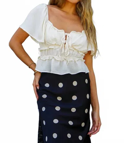 Timing Airflow Ruffle Peplum Tie Front Top In Cream In White