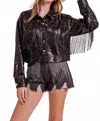 Timing Backstage Spark Sequin Jacket In Black In Purple