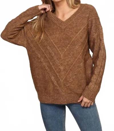 Timing Chevron Detail Oversized Sweater In Brown